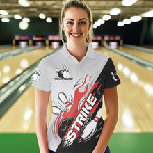 Load image into Gallery viewer, Custom Red Flame Strike Bowling Women Polo Shirts, Team Uniform Bowling League Shirt IPHW8780