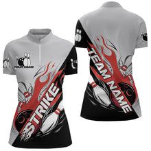 Load image into Gallery viewer, Custom Red Flame Strike Bowling Women Quarter-Zip Shirts, Team Uniform Bowling League Shirt IPHW8780