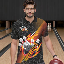 Load image into Gallery viewer, Custom Black And Red Orange Flame Strike Bowling Men Polo Shirts, Bowling Ball Pattern Shirt IPHW8781