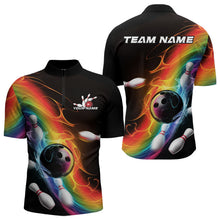 Load image into Gallery viewer, Custom Colorful Rainbow Flame Bowling Team Quarter-Zip Shirts For Men, Bowling Tournament Outfits IPHW8783