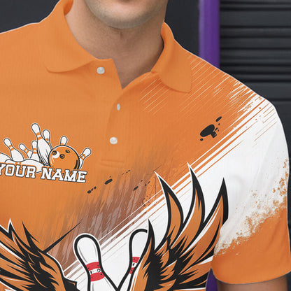 Custom Orange Eagle Bowling Jerseys, Eagle Bowling Men Polo Shirts Team Uniform Bowlers Outfit IPHW8787