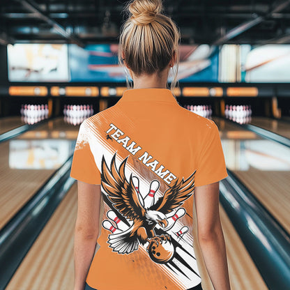 Custom Orange Eagle Bowling Jerseys, Eagle Bowling Women Polo Shirts Team Bowlers Uniform IPHW8787