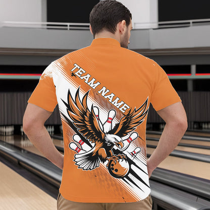 Custom Orange Eagle Bowling Jerseys, Eagle Bowling Men Quarter-Zip Shirts Team Bowlers Uniform IPHW8787