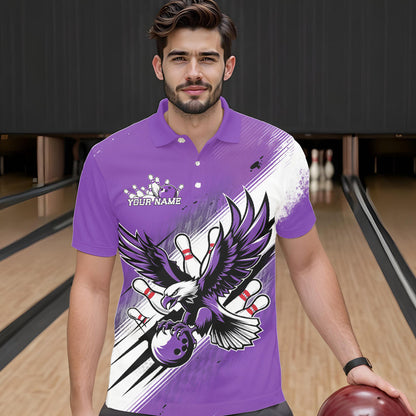 Custom Purple Eagle Bowling Jerseys, Eagle Bowling Men Polo Shirts Team Uniform Bowlers Outfit IPHW8788