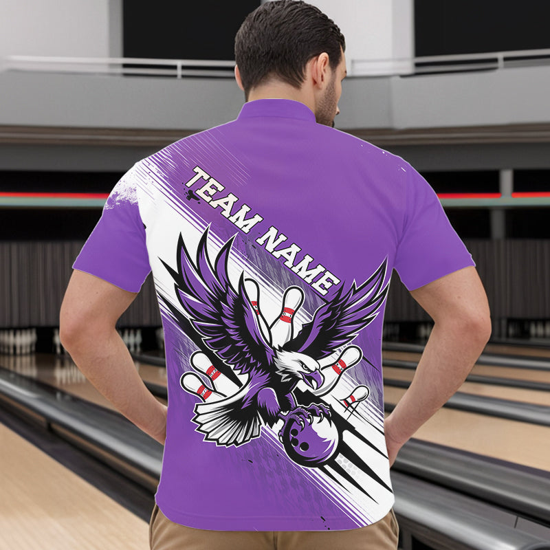 Custom Purple Eagle Bowling Jerseys, Eagle Bowling Men Quarter-Zip Shirts Team Bowlers Uniform IPHW8788