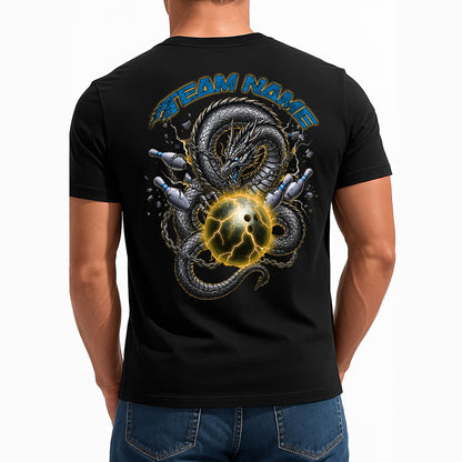 Custom Blue And Yellow Lightning Dragon Bowling T-Shirts For Men, Bold Team Outfit IPHW9061
