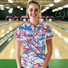 Load image into Gallery viewer, Custom Red, White And Blue Splatter Patriotic Bowling Polo Team Shirts For Women IPHW9263