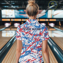 Load image into Gallery viewer, Custom Red, White And Blue Splatter Patriotic Bowling Polo Team Shirts For Women IPHW9263