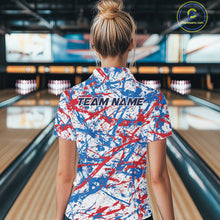 Load image into Gallery viewer, Custom Red, White And Blue Splatter Patriotic Bowling Quarter-Zip Team Shirts For Women IPHW9263