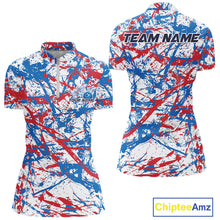 Load image into Gallery viewer, Custom Red, White And Blue Splatter Patriotic Bowling Quarter-Zip Team Shirts For Women IPHW9263