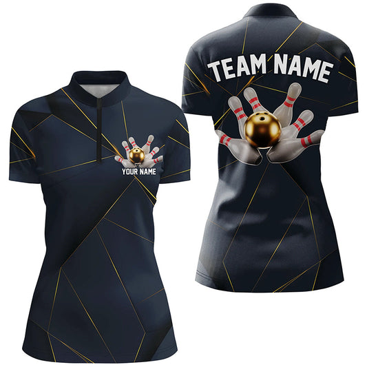 Custom Golden Bowling Shirts For Women, Flame Bowling Team Shirts Bowling Uniform IPHW7336