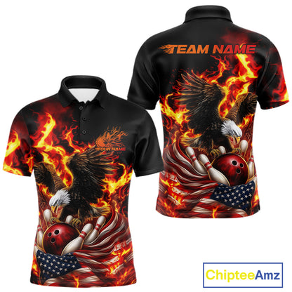 Custom Patriotic Fire Flame Eagle Men Bowling Team Shirt, Firefighter Bowling Shirt IPHW10201