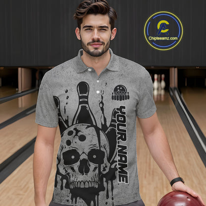 Custom American Flag Skull Bowling Shirts For Men, Patriotic Team Bowling Jerseys IPHW5846