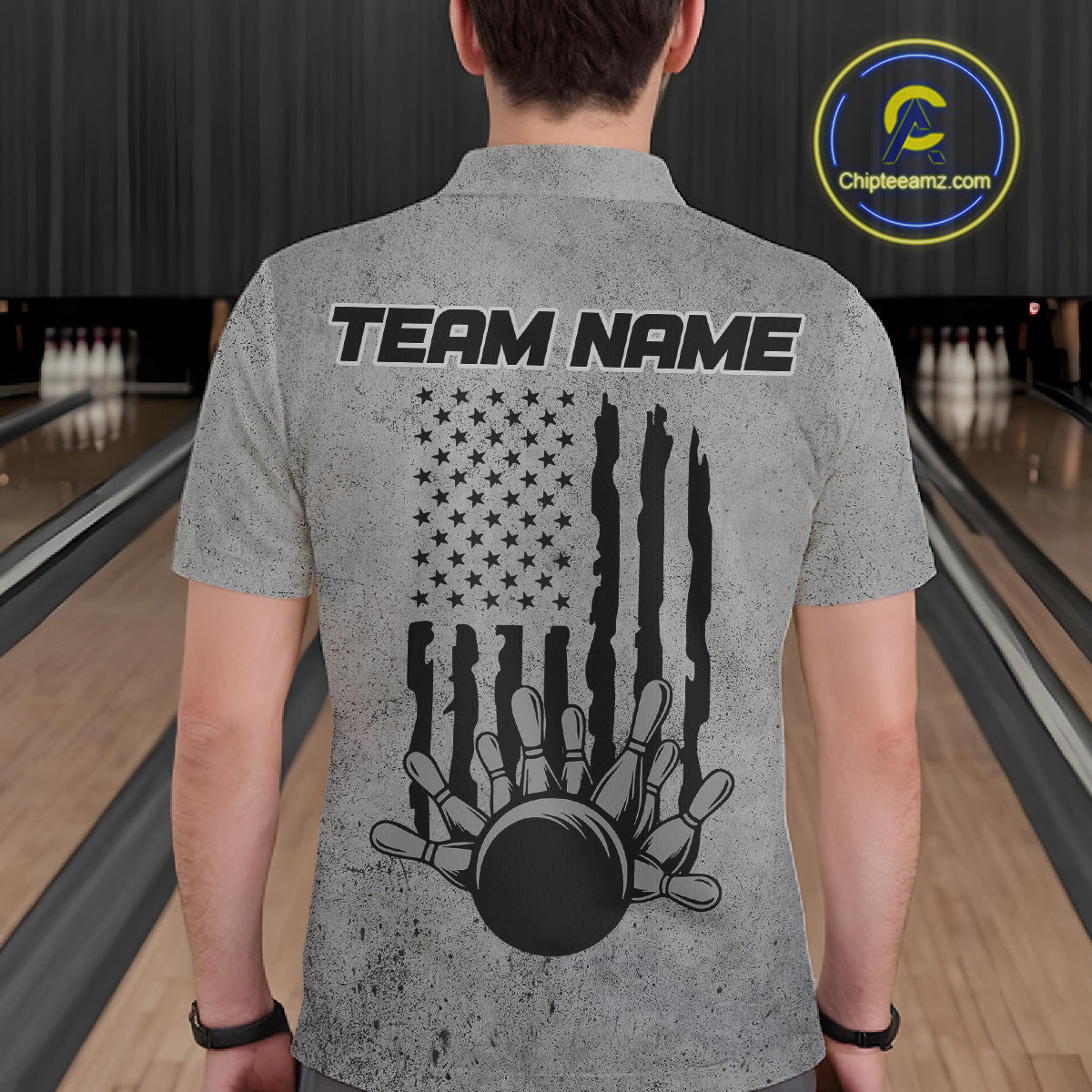 Custom American Flag Skull Bowling Shirts For Men, Patriotic Team Bowling Jerseys IPHW5846