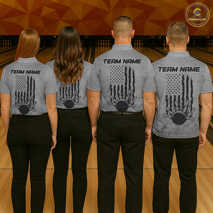 Custom American Flag Skull Bowling Shirts For Men, Patriotic Team Bowling Jerseys IPHW5846