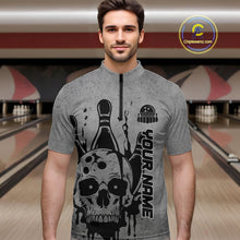 Load image into Gallery viewer, Custom American Flag Skull Bowling Shirts For Men, Patriotic Team Bowling Jerseys IPHW5846