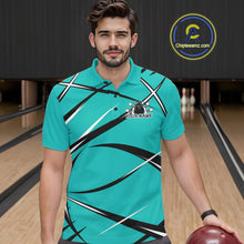 Load image into Gallery viewer, Custom Turquoise Blue Bowling Jerseys, Bowling Team Tournament Polo Shirts For Men IPHW11411
