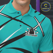 Load image into Gallery viewer, Custom Turquoise Blue Bowling Jerseys, Bowling Team Tournament Polo Shirts For Men IPHW11411