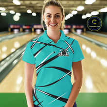 Load image into Gallery viewer, Custom Turquoise Blue Bowling Jerseys, Bowling Team Tournament Polo Shirts For Women IPHW11411