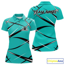 Load image into Gallery viewer, Custom Turquoise Blue Bowling Jerseys, Bowling Team Tournament Polo Shirts For Women IPHW11411