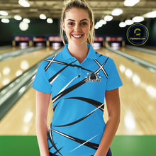 Load image into Gallery viewer, Custom Blue Bowling Jerseys, Bowling Team Tournament Polo Shirts For Women IPHW11413