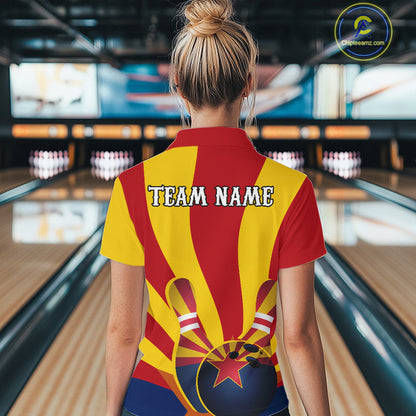 Custom Arizona State Flag Bowling Team Quarter-Zip Shirts For Women, Bowling League Shirt IPHW9266
