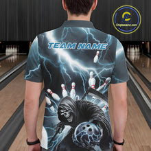 Load image into Gallery viewer, Custom Blue Thunder Lightning Grim Reaper Bowling Men Polo Shirt, Halloween Bowling Outfit IPHW9797