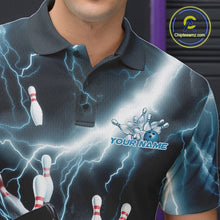 Load image into Gallery viewer, Custom Blue Thunder Lightning Grim Reaper Bowling Men Polo Shirt, Halloween Bowling Outfit IPHW9797