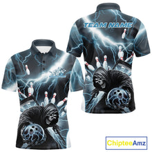 Load image into Gallery viewer, Custom Blue Thunder Lightning Grim Reaper Bowling Men Polo Shirt, Halloween Bowling Outfit IPHW9797