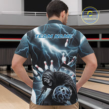 Load image into Gallery viewer, Custom Blue Thunder Lightning Grim Reaper Bowling Men Quarter-Zip Shirt, Halloween Bowling Outfit IPHW9797