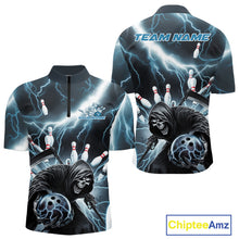 Load image into Gallery viewer, Custom Blue Thunder Lightning Grim Reaper Bowling Men Quarter-Zip Shirt, Halloween Bowling Outfit IPHW9797