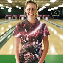 Load image into Gallery viewer, Custom Red Thunder Lightning Grim Reaper Bowling Women Polo Shirt, Halloween Outfit IPHW9798