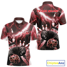 Load image into Gallery viewer, Custom Red Thunder Lightning Grim Reaper Bowling Men Polo Shirt, Halloween Bowling Outfit IPHW9798