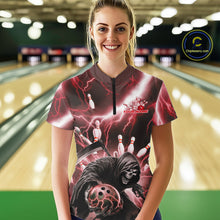 Load image into Gallery viewer, Custom Red Lightning Grim Reaper Bowling Women Quarter-Zip Shirt, Halloween Outfit IPHW9798