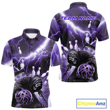 Load image into Gallery viewer, Custom Purple Thunder Lightning Grim Reaper Bowling Men Polo Shirt, Halloween Bowling Outfit IPHW9799