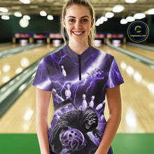 Load image into Gallery viewer, Custom Purple Lightning Grim Reaper Bowling Women Quarter-Zip Shirt, Halloween Outfit IPHW9799
