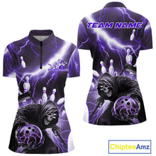 Load image into Gallery viewer, Custom Purple Lightning Grim Reaper Bowling Women Quarter-Zip Shirt, Halloween Outfit IPHW9799