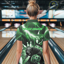 Load image into Gallery viewer, Custom Green Thunder Lightning Grim Reaper Bowling Women Polo Shirt, Halloween Outfit IPHW9800
