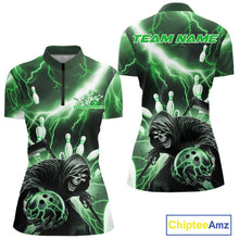 Load image into Gallery viewer, Custom Green Lightning Grim Reaper Bowling Women Quarter-Zip Shirt, Halloween Outfit IPHW9800