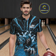 Load image into Gallery viewer, Custom Black And Blue Lightning Grim Reaper Bowling Men Polo Shirt, Halloween Outfit IPHW9804