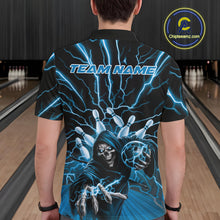 Load image into Gallery viewer, Custom Black And Blue Lightning Grim Reaper Bowling Men Polo Shirt, Halloween Outfit IPHW9804