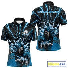 Load image into Gallery viewer, Custom Black And Blue Lightning Grim Reaper Bowling Men Polo Shirt, Halloween Outfit IPHW9804