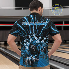 Load image into Gallery viewer, Custom Black And Blue Lightning Grim Reaper Bowling Men Quarter-Zip Shirt, Halloween Outfit IPHW9804