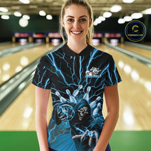 Load image into Gallery viewer, Custom Blue Lightning Grim Reaper Bowling Women Quarter-Zip Shirt, Halloween Outfit IPHW9804