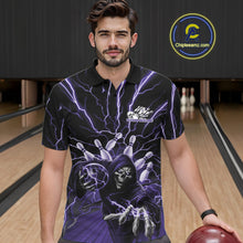 Load image into Gallery viewer, Custom Black And Purple Lightning Grim Reaper Bowling Men Polo Shirt, Halloween Outfit IPHW9805