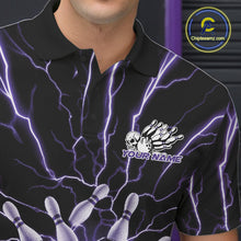 Load image into Gallery viewer, Custom Black And Purple Lightning Grim Reaper Bowling Men Polo Shirt, Halloween Outfit IPHW9805