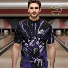Load image into Gallery viewer, Custom Black And Purple Lightning Grim Reaper Bowling Men Quarter-Zip Shirt, Halloween Outfit IPHW9805