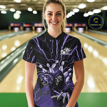 Load image into Gallery viewer, Custom Purple Lightning Grim Reaper Bowling Women Quarter-Zip Shirt, Halloween Outfit IPHW9805