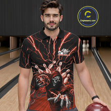Load image into Gallery viewer, Custom Black And Red Lightning Grim Reaper Bowling Men Polo Shirt, Halloween Outfit IPHW9806