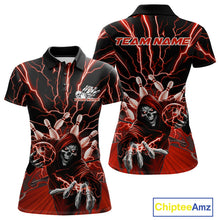 Load image into Gallery viewer, Custom Black And Red Lightning Grim Reaper Bowling Women Polo Shirt, Halloween Outfit IPHW9806